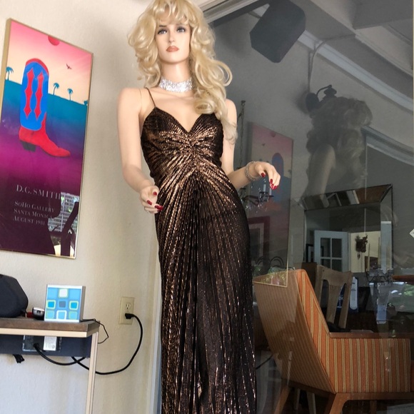 Vintage bronze evening, disco, academy awards, studio 54, sheer gown - Picture 1 of 8